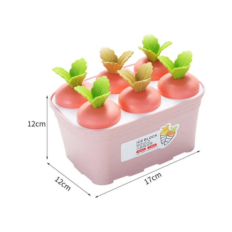 Hot Selling Creative Cute Carrot shaped 6 grids Ice Cream Ice grid Healthy No Odor Easy Cleaning DIY Popsicle Making Mold