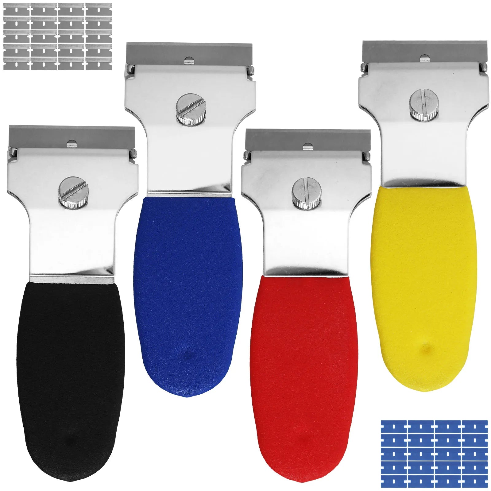 4Pcs Razor Blade Scraper Set 4inch Multi-Purpose Scraper Cleaning Tool with 20 Metal and 20 Plastic Blades Cleaning Remover Tool
