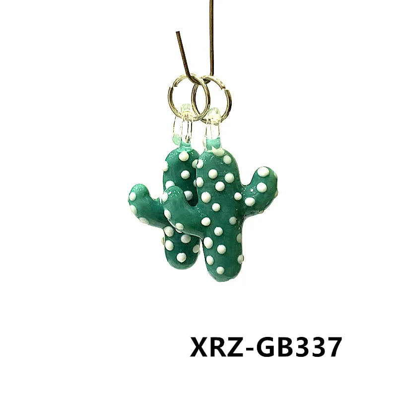 2pcs Creative Cute Cactus Glass Charms Miniature Plant Pendant Ornaments For DIY Fashion Jewelry Necklace Making Accessories 3cm