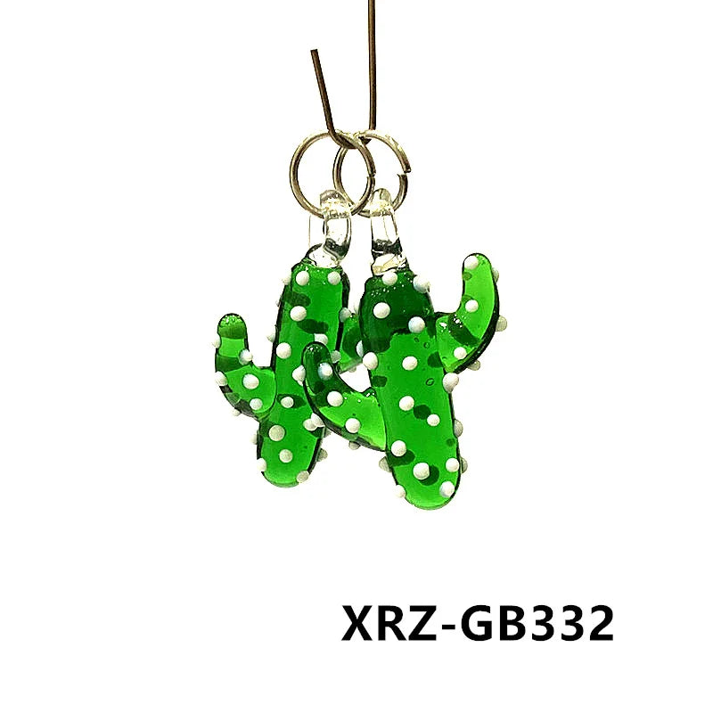2pcs Creative Cute Cactus Glass Charms Miniature Plant Pendant Ornaments For DIY Fashion Jewelry Necklace Making Accessories 3cm