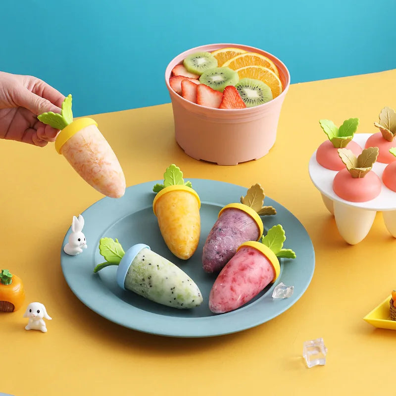 Hot Selling Creative Cute Carrot shaped 6 grids Ice Cream Ice grid Healthy No Odor Easy Cleaning DIY Popsicle Making Mold