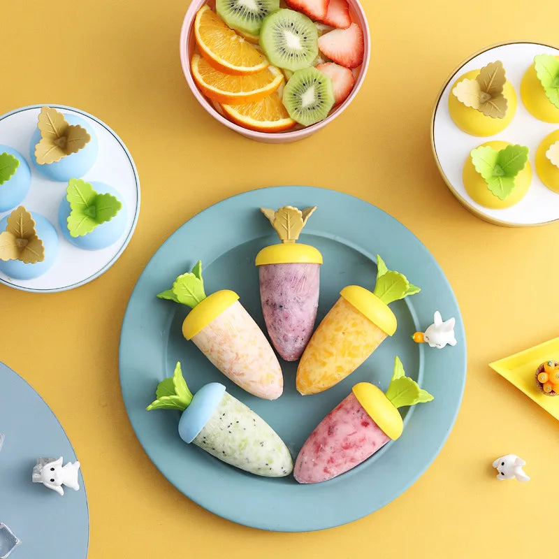 Hot Selling Creative Cute Carrot shaped 6 grids Ice Cream Ice grid Healthy No Odor Easy Cleaning DIY Popsicle Making Mold