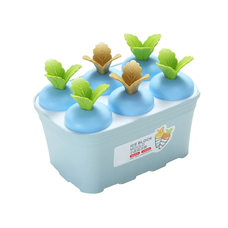 Hot Selling Creative Cute Carrot shaped 6 grids Ice Cream Ice grid Healthy No Odor Easy Cleaning DIY Popsicle Making Mold
