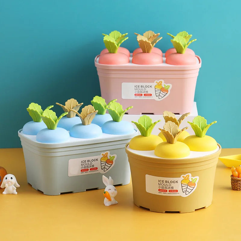 Hot Selling Creative Cute Carrot shaped 6 grids Ice Cream Ice grid Healthy No Odor Easy Cleaning DIY Popsicle Making Mold